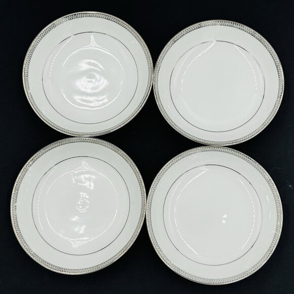 Mikasa Barclay 5 3/4" Fruit Dessert Bowls #8258 White Platinum Trim Set of 4 - Picture 1 of 14